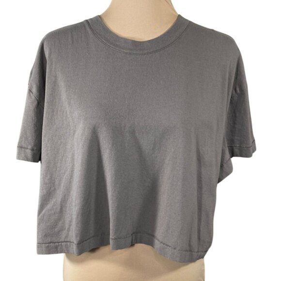 Nuuds Cropped T-Shirt Taupe Size L Large Crew Neck Short Sleeve - Picture 1 of 7